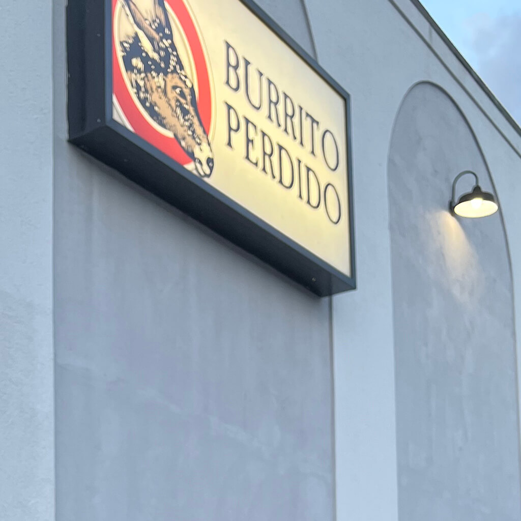 Burrito Perdido sign on building
