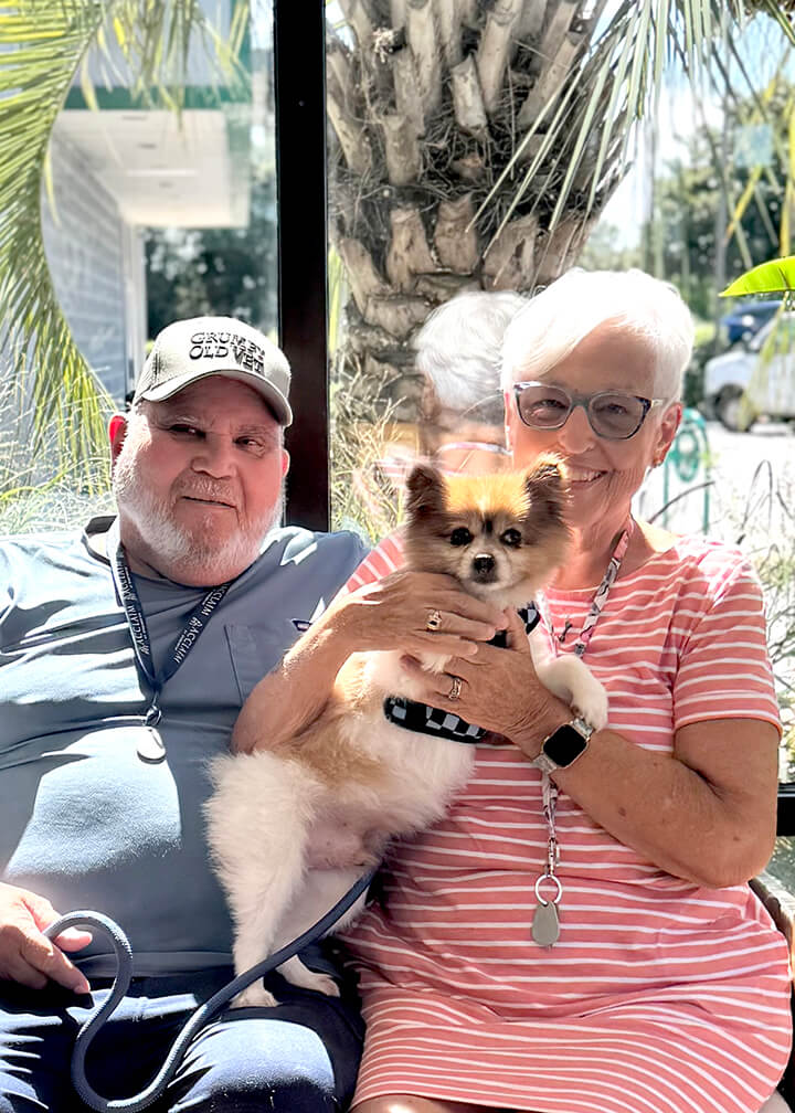 September 2025 adoption of Chip a little tan and white dog