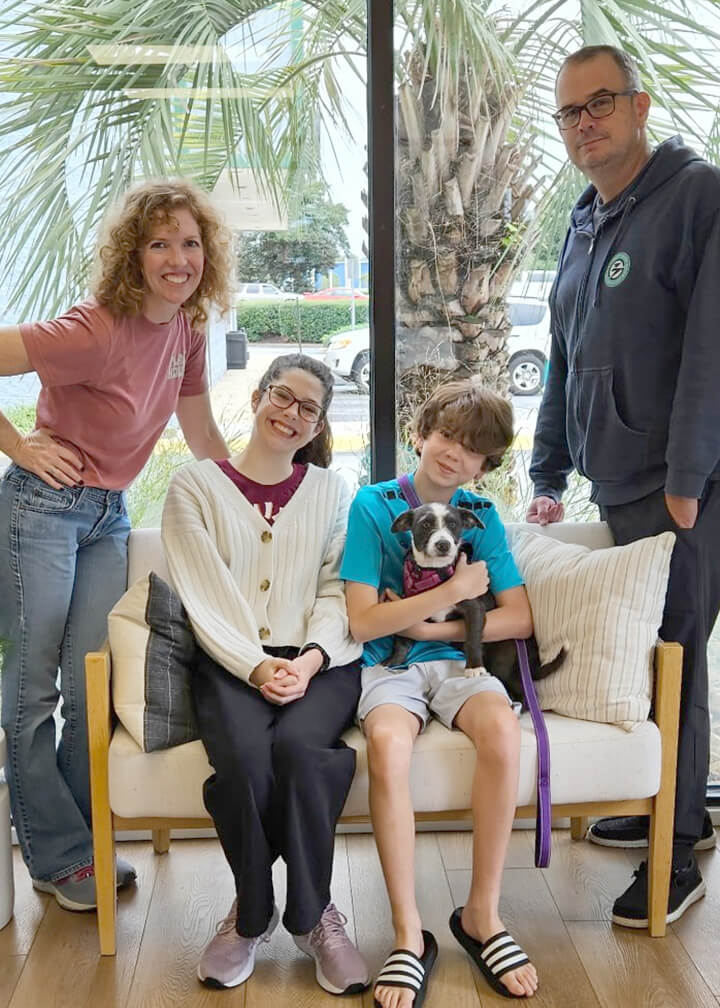 September 2025 adoption of Kathleen a black and white dog