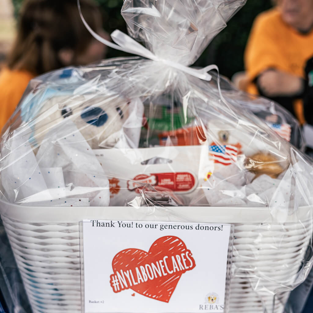 Gift baskets were raffled off at the event. This dog themed basket was donated by Nylabones.