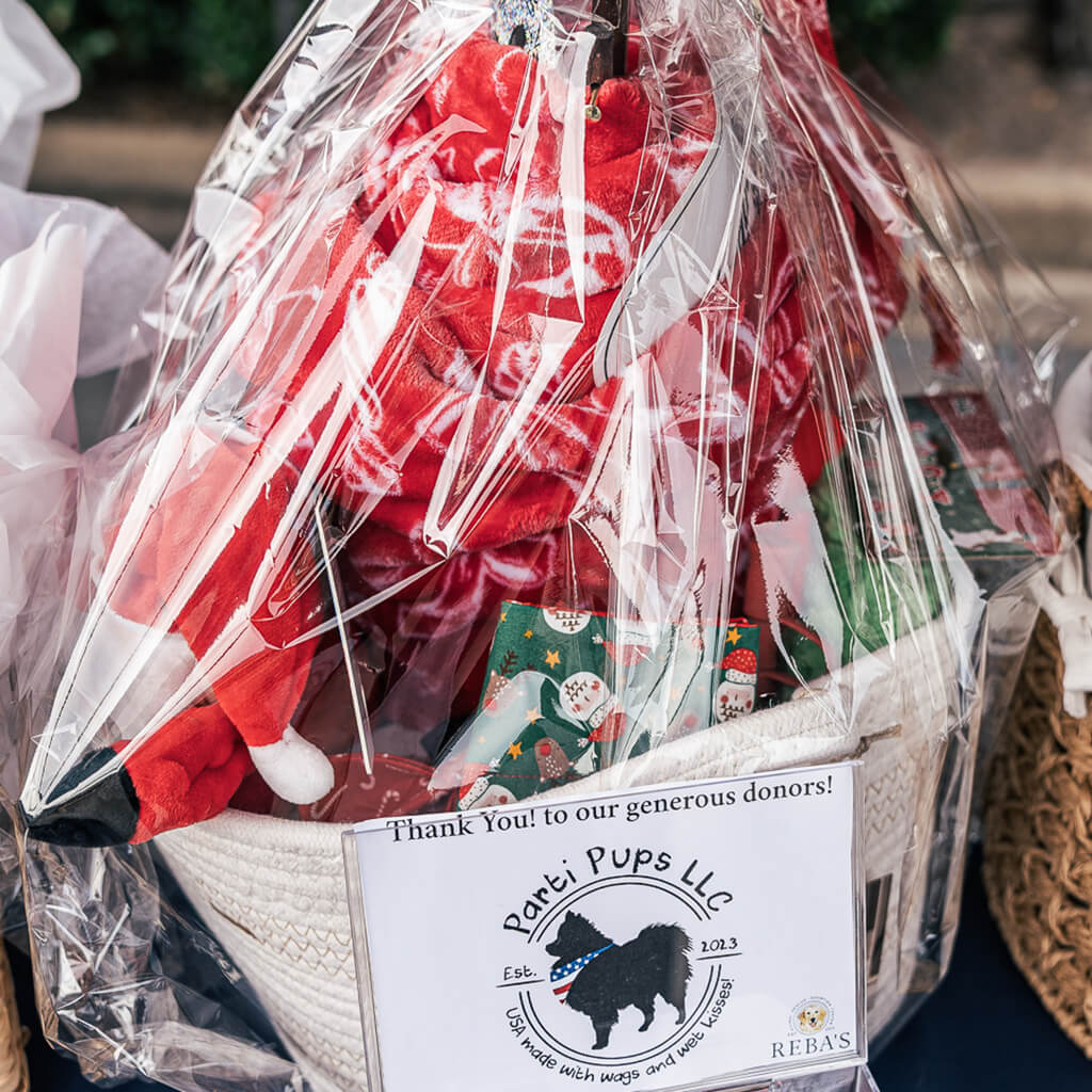 Gift baskets were raffled off at the event. This dog themed basket was offered by Parti Pups LLC.