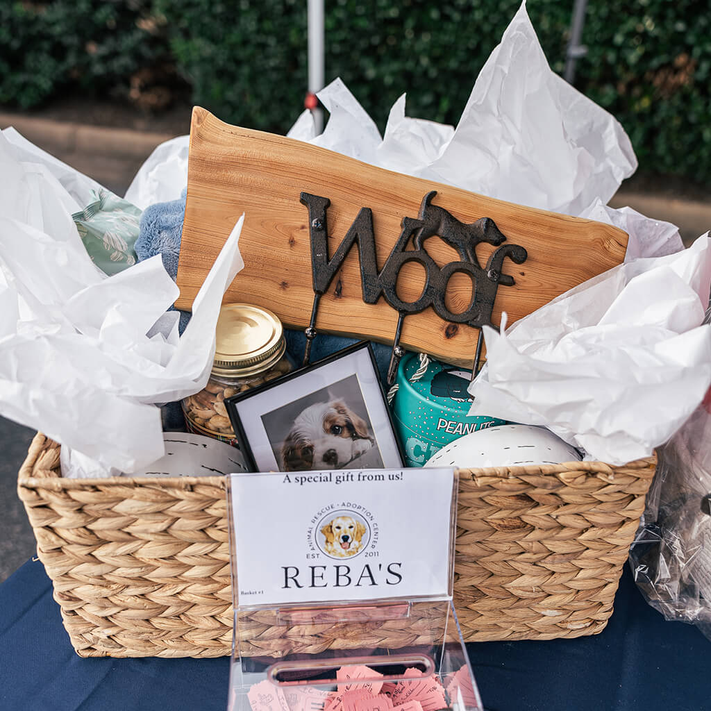 Gift baskets were raffled off at the event. This dog themed basket was offered by Reba's.