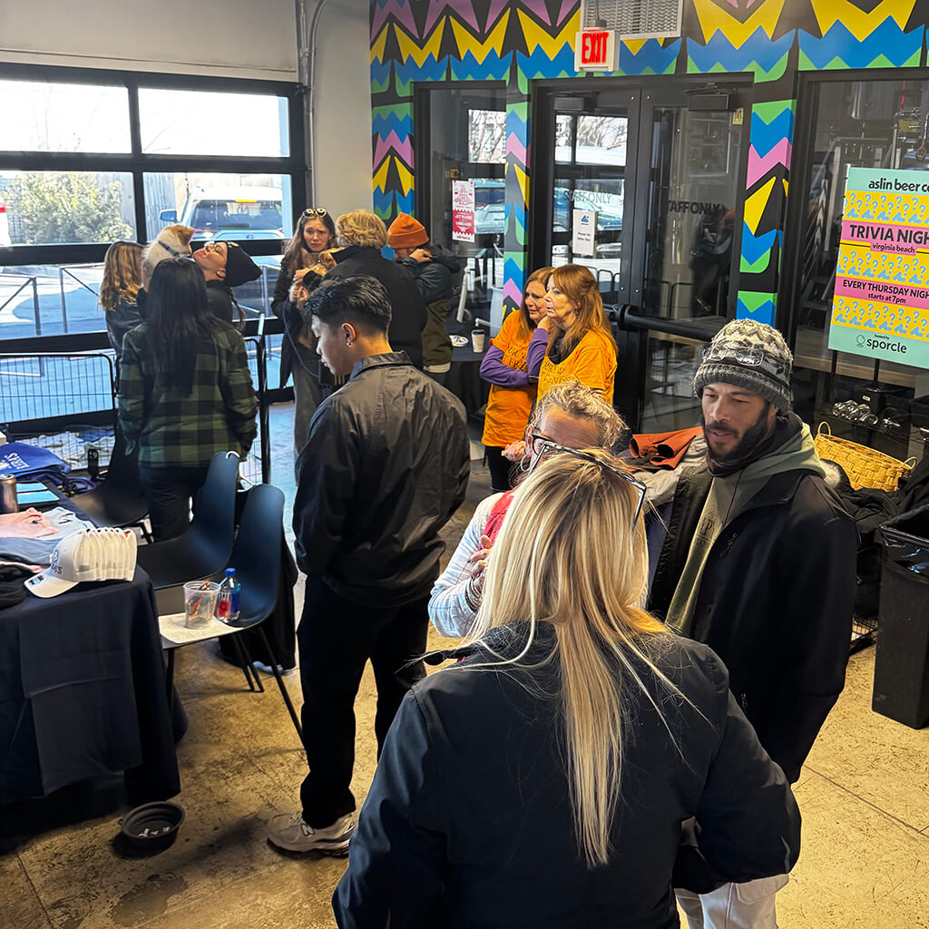 Guests gather around the entrance at the Puppy Bowl