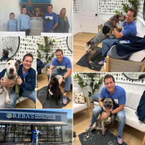 Chris Clews - author and speaker 80s pop culture guy - poses with Reba's dogs and staff.